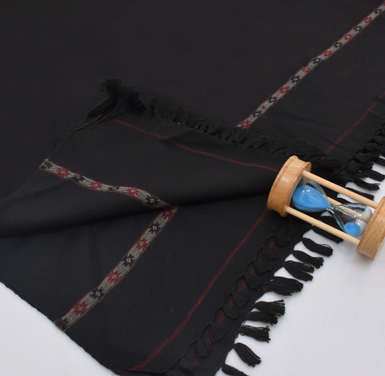 Black Fabric Wool Shawl with decorative stitching 